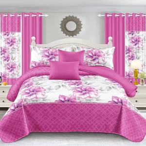 Ensemble de literie en gros de 12 pièces, motif floral, housse de <span class=keywords><strong>couette</strong></span> avec rideaux assortis, drap-housse, personnalisé pour le commerce extérieur - Product Image 1