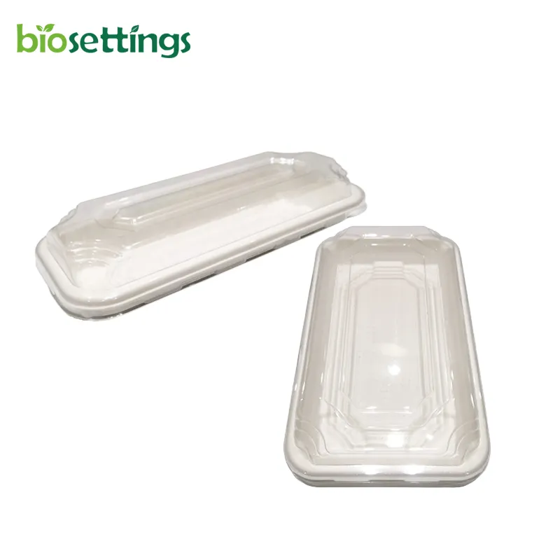 Pfas Gratis Papier Voedsel Box Tray Deksel Takeaway Plastic Huisdier Deksel Voedsel Sushi Lade Plastic Clear Deksel