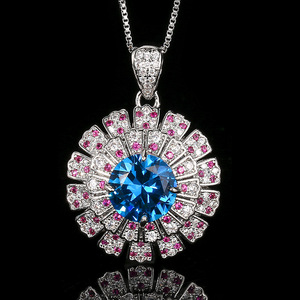 Ensemble de bijoux en zircon bleu de haute qualité, écologique, plaqué argent sur cuivre, coupe ronde 14MM-10MM, motif fleur, pour un look éblouissant - Product Image 4
