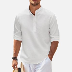 Chemise à manches longues en coton et polyester pour <span class=keywords><strong>homme</strong></span>, best-seller 2025, pour le printemps et l'été, respirante, <span class=keywords><strong>col</strong></span> montant, couleur unie, décontractée - Product Image 5