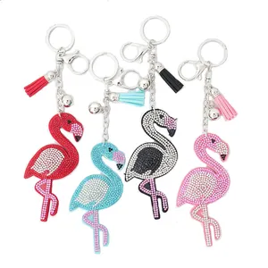 Car Bag Pendant Accessories Full Diamond Rhinestone Keychain Key Rings Holder Animal Wholesale Crystal Tassel Flamingo Keychains
