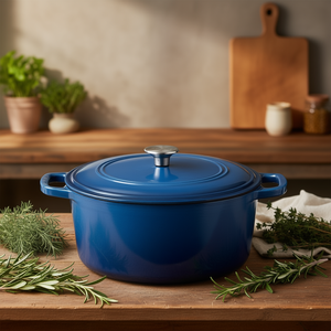 Pentola in ghisa smaltata blu da 6 litri con doppio manico, compatibile con l'induzione, per brasare e arrostire - Product Image 2