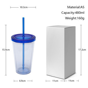 Shang Kou Ai 16Oz Double Walled Plastic <b>Cup</b> Transparent Colored <b>Lid</b> <b>With</b> Straw <b>Reusable</b> Gift <b>Cup</b> For General Use - Product Image 5
