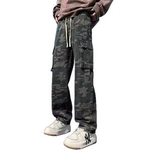 Spring Autumn Trendy Brand Workwear Camouflage Denim Low <b>Waist</b> <b>Jeans</b> for Men Multi-Pocket Design Asymmetric Color Fade Proof - Product Image 5