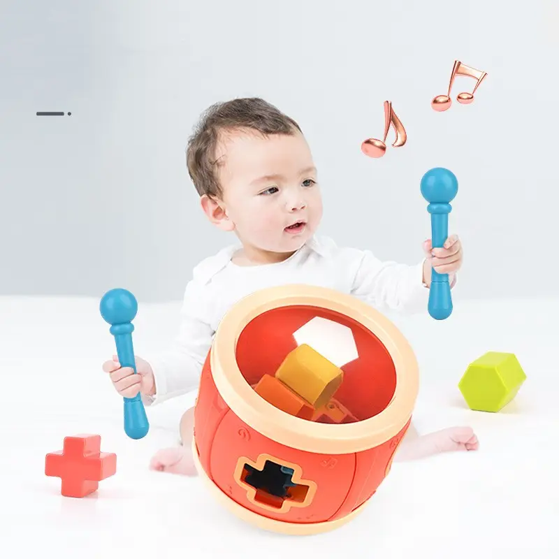 Drum anak 6 bulan Multifungsi, mainan musik puzzle bertepuk tangan untuk bayi usia 6 bulan