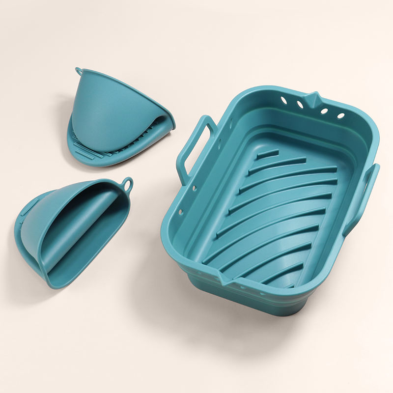 สีน้ำเงินพร้อมถุงมือเตาอบ