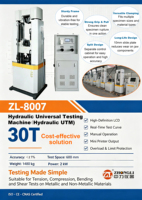 Máquina de Ensayo Universal Hidráulica Digital de 30 Toneladas |   Máquina de Ensayo de Tracción, Compresión y Flexión de Metales ISO6892-1 ASTM E8 ISO7500-1 ASTM E4