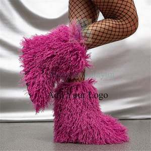 Belle conception mode laine tricoté à manches hautes <span class=keywords><strong>bottes</strong></span> de neige pour femmes hiver rehaussant semelle épaisse <span class=keywords><strong>bottes</strong></span> à manches longues - Product Image 2