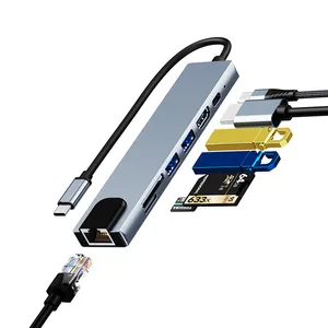 Multiport מתאם סוג C רכזת USB 3.0 כדי Ethernet 4K HDMI כרטיס קורא עבור MacBook Pro Dell XPS USB C תחנת עגינה