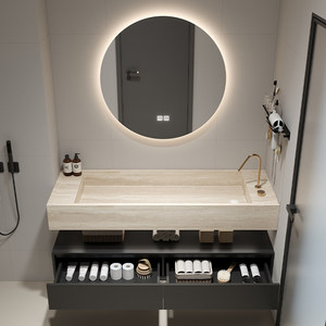 Customized size extremely simple wind rock board integrated seamless basin intelligent <b>mirror</b> <b>wall</b> hanging bathroom cabinet - Product Image 3
