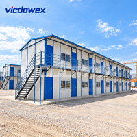 VICDOWEX Bâtiment préfabriqué modulaire de type K personnalisé, panneau sandwich en acier, couleur bleu clair, design contemporain pour la construction