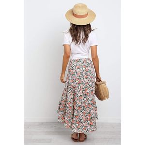 Jupe longue plissée en mousseline de soie à imprimé floral pour femme FOXA, taille haute, style bohème, ourlet asymétrique, jupe tendance - Product Image 3