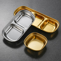 Plateau carré en acier inoxydable 304 de qualité alimentaire FLEY, design quadrillé doré, pour barbecue coréen, avec compartiments multiples pour sauces et assaisonnements