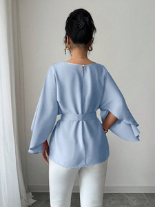 Meistverkaufte Weiche Atmungsaktive Damen Rundhals Elegante Einfarbige Satin-Bluse - Product Image 2