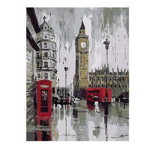 ภาพวาดสีน้ำมันบนตัวเลขบนผ้าใบ DIY ถนนและอาคารติดกับของตกแต่งผนังในร่ม Big Ben