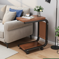 Table Basse Moderne Mobile en Métal et Bois, Petite Table d'Appoint Carrée d'Angle pour Canapé, Chevet d'Ordinateur pour Salon