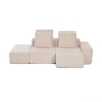 Canapé modulaire sectionnel en velours coupé, canapé bas capitonné beige avec chaise longue, combinaison libre pour salon