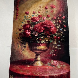 <span class=keywords><strong>Tapisserie</strong></span> vintage à motif de rose peinte à l'huile, 60*90cm, <span class=keywords><strong>avec</strong></span> franges en soie de mûrier, décoration murale artistique - Product Image 2