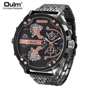 Oulm 3548 Super Grote Wijzerplaat Luxe Merk Dual Time Zone Mannelijke Quartz Horloge