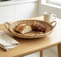 Panier de service en osier naturel, forme ovale avec poignées, panier à fruits et à pain tissé à la main pour la décoration de la maison, de la cuisine et de l'hôtel