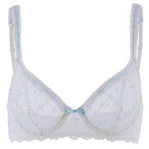 Custom <b>White</b> Lace Lingerie <b>Set</b> Underwire Blue Contrast Bra and Panty 2 Piece Bridal Sleepwear Women OEM - Product Image 2