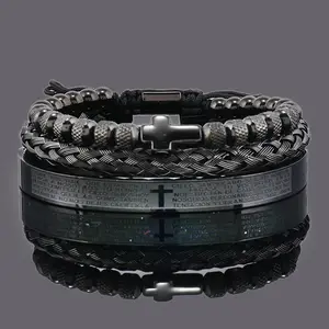 2024 Nieuwe Collectie Mannen Luxe Sieraden Romeinse Cijfers Kruis Armband Set Verstelbare Cz Kralen Koninklijke Kruis Armband Cadeau