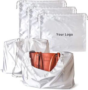 Borsa con Logo personalizzato 2024 scarpe da borsa in seta con Logo bianco grande raso con coulisse borsa antipolvere in raso per borse