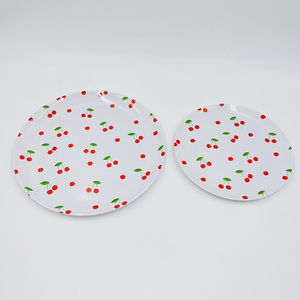 Ensemble d'assiettes en mélamine à motif cerise rond, fabricant pour dîner et dessert - Product Image 2