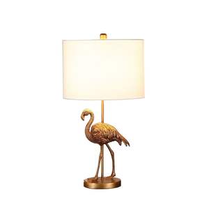 Lampe de table en résine Flamingo, corps en fer doré mat, abat-jour rond blanc, LED, style nordique moderne, base d'ampoule E26 - Product Image 4