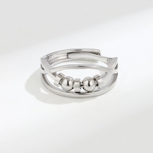 Bague ajustable multicouche en cuivre plaqué or blanc, motif croisé, avec perles rotatives anti-anxiété, bijoux en gros - Product Image 3