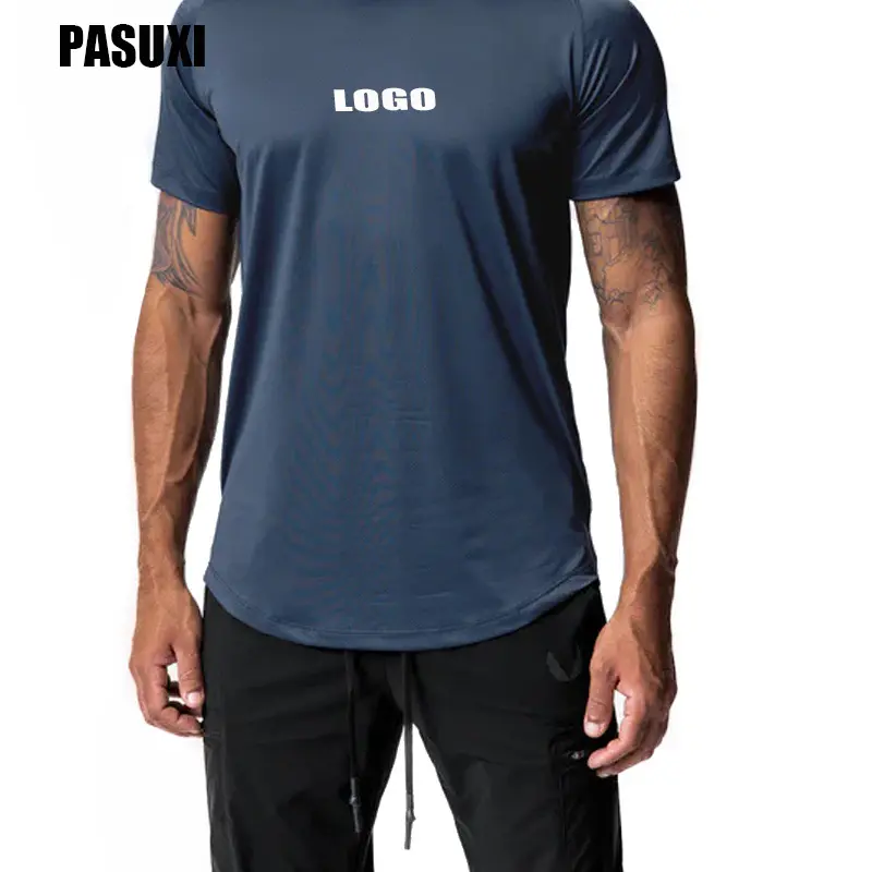 PASUXI été grande taille sport à manches courtes hommes respirant séchage rapide Fitness Stretch couleur unie décontracté t-shirt