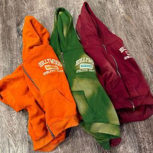 Tùy chỉnh đau khổ Mens Applique sweatsuit đầy đủ Zip Up xếp chồng lên bùng Tracksuit unisex axit rửa Sweatpants và hoodie Set - Product Image 4