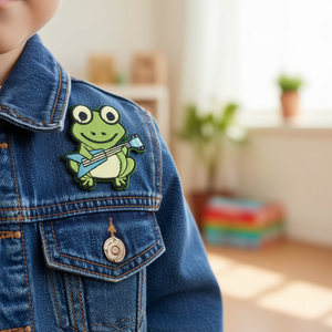 Patch grenouille Ilan 5,9x6,1 cm, appliqué thermocollant pour vêtements - Product Image 3