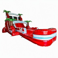 Tobogán Acuático Inflable Híbrido de Doble Carril FAN BOUNCE Crimson Bay de 18 pies, Comercial, de PVC, para Exteriores