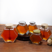 Pot à miel hexagonal en verre transparent de luxe, capacité 100ml 380ml, avec couvercle épais, bouteille plate vide pour emballage de diffuseur
