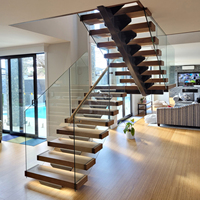 Escalier à double poutre facile à installer, design minimaliste, marches en bois, escalier droit pour la construction de maisons préfabriquées, sur mesure
