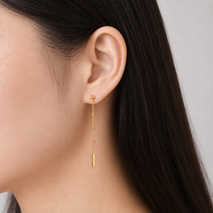 Pendientes de Cadena con Barra Redonda y Dijes, Acero Inoxidable, Chapado al Vacío en Oro de 14K - Product Image 5