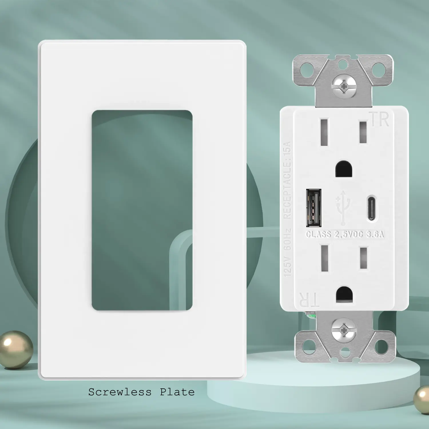 FTR15C 3.6a Ul Cul Certification Electrical Power Charging Type C Wall Socket Usb C Plug Socket In White