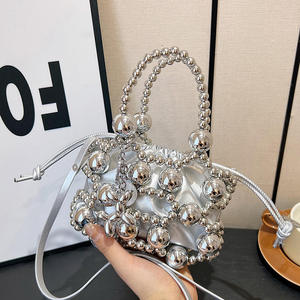Women‘s bags Round Bead Drawstring <b>Bucket</b> Bag Fashion Wedding Party Evening bags Ladies Hand Clutch Bag Purse handbags for women - Product Image 3