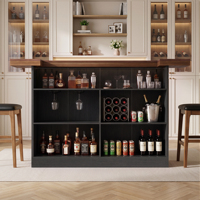 Meuble de bar commercial moderne extra large pour la maison, table de bar avec compartiments de rangement multiples, casier à vin, porte-verres - en bois durable pour sous-sol