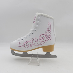 Patins à <span class=keywords><strong>glace</strong></span> en cuir <span class=keywords><strong>blanc</strong></span> confortable pour femmes et filles avec lame en acier au carbone haute ténacité et nœud papillon - Product Image 4