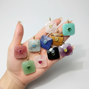 Ciondolo Quadrato <span class=keywords><strong>con</strong></span> Gemma e Charm a Cuore, Pendente in Pietra Naturale per Creazione di Gioielli - Product Image 2