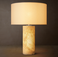Lampe de table moderne en albâtre, style pilier, E26, rétroéclairée, avec finitions en laiton flexibles et abat-jour en lin, pour décoration résidentielle et hôtelière, LED