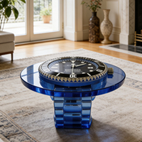Table basse au design moderne : Acrylique transparent bleu et cadran noir, table d'appoint pour salon