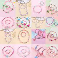 Set Perhiasan Kalung & Gelang Manik-Manik Anak Perak Lapis Cantik untuk DIY, Manik-Manik Kayu, Hadiah Buatan Tangan untuk Anak Perempuan