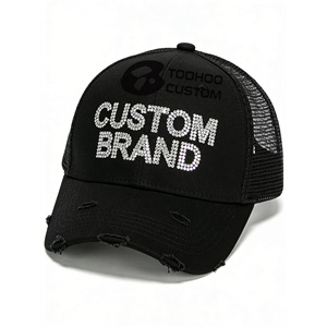 Casquette Trucker tendance avec logo brodé personnalisé, motif floral, imperméable, effet délavé, 6 panneaux, dos en maille, fermeture snapback, style Dad Hat - Product Image 2