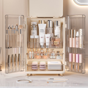 Boîte de rangement de maquillage de luxe à double porte avec tiroirs, grande capacité, organiseur de cosmétiques pour coiffeuse, couleur unie AJ-1990 - Product Image 5