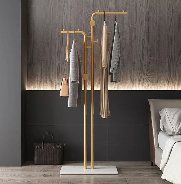 Luxe Goud Marmeren Basis Metalen 5 Haken Kapstok Slaapkamer Dubbele Paal Kapstok Vrijstaande Hoed Hijab Hanger Stand Sjaal Rek