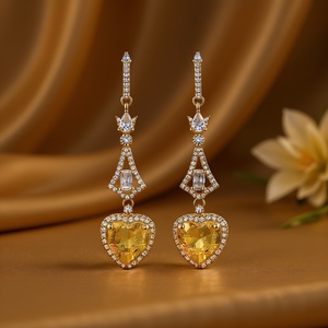 ต่างหูห้อยชุบทองสุดหรูพร้อมกรอบคริสตัลรูปหัวใจสีเหลืองมะนาวสำหรับผู้หญิงเครื่องประดับงานแต่งงาน18K บรรจุทอง18K - Product Image 2