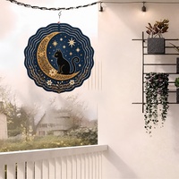 Carillon éolien rond en fer, motif lune, chat, étoile, cloche à vent suspendue en métal, décoration extérieure pour la maison, cadeau